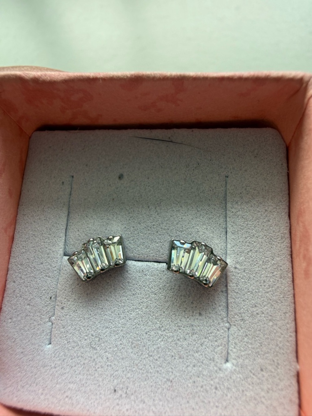 Implant Grade Titanium Triple Baguette White CZ Gem Threadless Push In Earrings